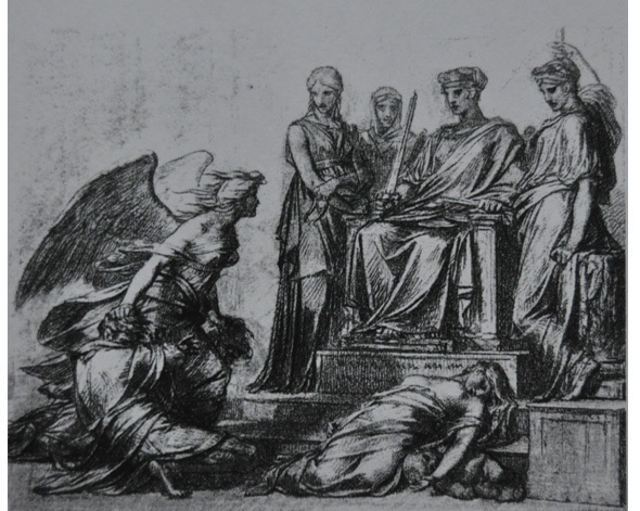 Pierre-Paul Prud'hon, <em>Thémis et Némésis</em>, 1806, Paris, Musée du Louvre, crayons noir et blanc sur papier bleu 39x50cm (Repr. : Sylvain Laveissière), 1986