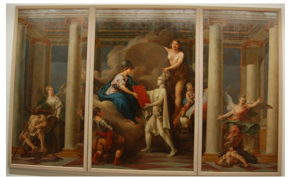 Clément-Louis Belle, <em>La Convention nationale donne à la France des lois républicaines</em>, 1792-1793, Vizille, Musée de la Révolution, huile sur toile, tryptique partie centrale : 3,56x2,26m; parties latérales, 3,56x1,72m