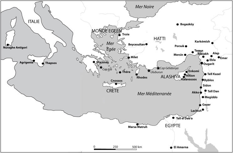 Carte de la méditerranée centrale et orientale au Bronze Récent