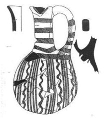 Cruchette <em>White Painted Pendent Line Style</em> de Tell el-Daba, dans Maguire L.C., « Tell el-Dab’a, the Cypriot Connection » in Davies W.V. et Schofield L., <em>Egypt, the Aegean and the Levant, Interconnections in the Second Millenium B.C.</em>,