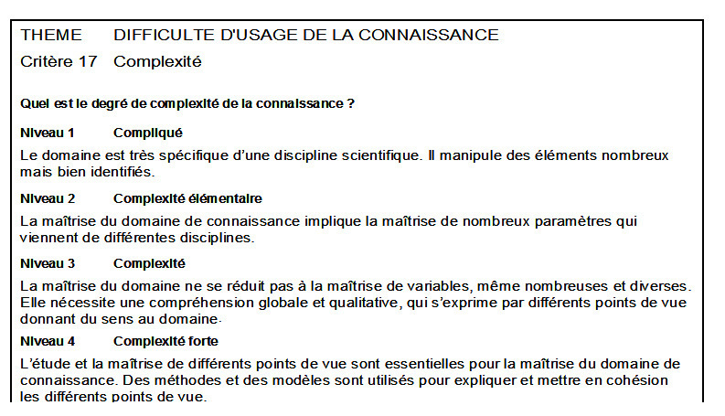 Figure 7 : Exemple de grille d'évaluation d'un critère