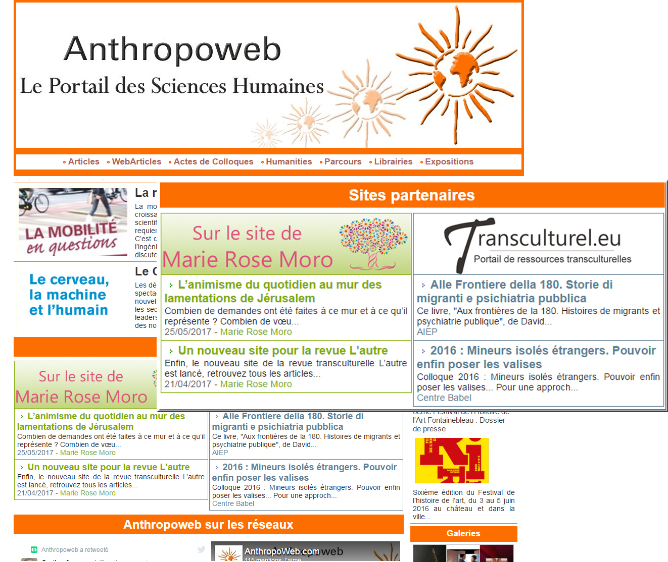 Affichage des sites de Marie Rose Moro et Transculturel.eu sur Anthropoweb